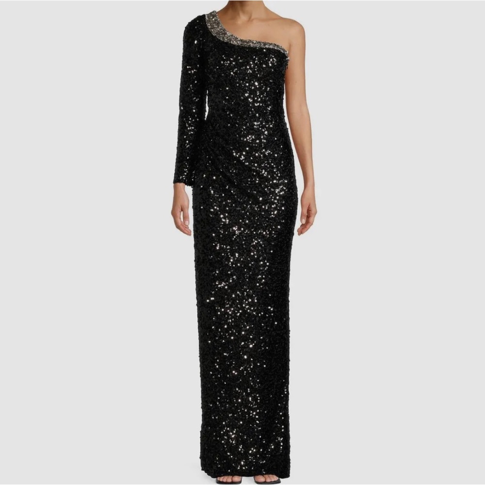 Sachin & Babi Greta‎ one-shoulder sequin gown!  Worn once Size 6!  Ret. $1095